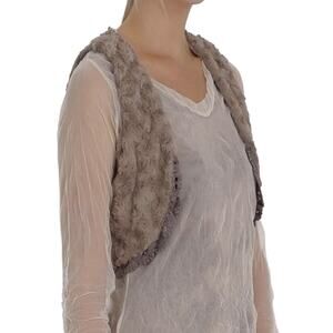 Faux Fur Bolero Cropped Vest Size S Mocha Taupe Rosette Sleeveless Boho Fall NWT